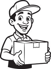  Delivery Guy Cartoon Logo – Black and White Bold Ink Sketch