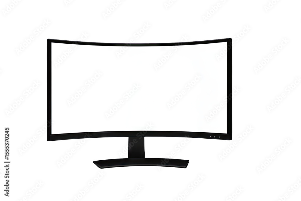 Poster a black curved monitor with a blank white screen isolated on a transparent background the screen is 