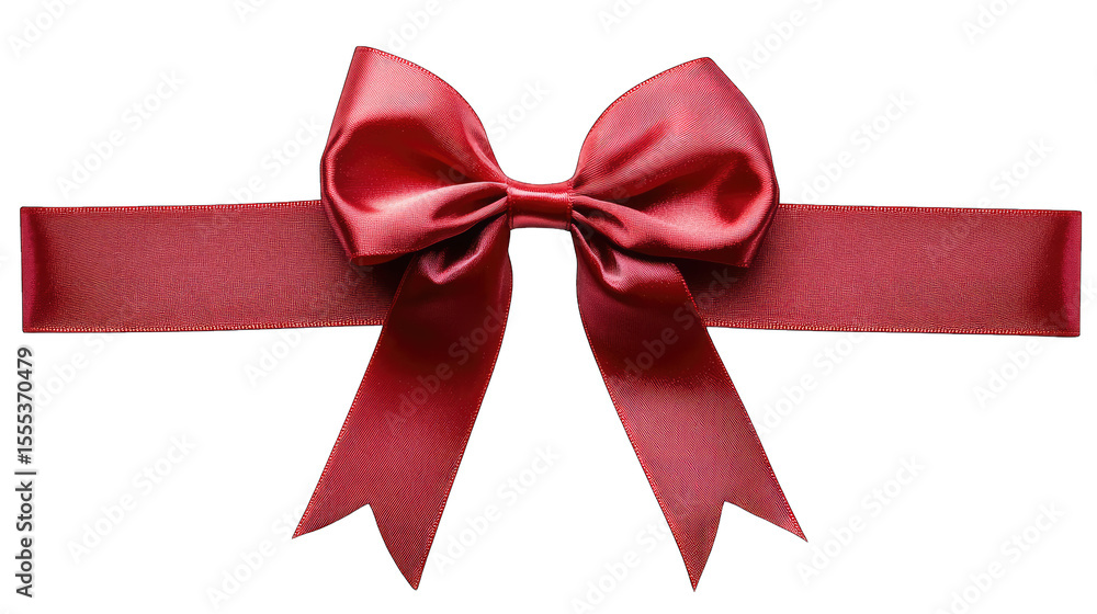 Poster a single elegant red satin bow with a ribbon isolated on a transparent background it's a perfect dec