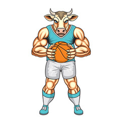 basketball mascot cow vector illustration cow basketball design