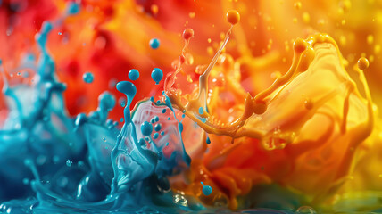 Vibrant Splashes of Paint in Bold Colors Creating Abstract Background with Fluid Dynamics and High Energy in Artistic Representation