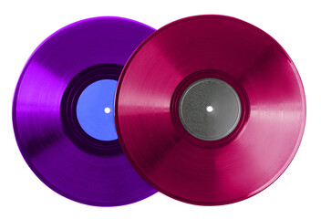 Two color vinyl records on white background