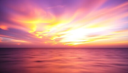 Fototapeta premium Stunning sunset over ocean coastal landscape photo tranquil environment wide-angle view serenity