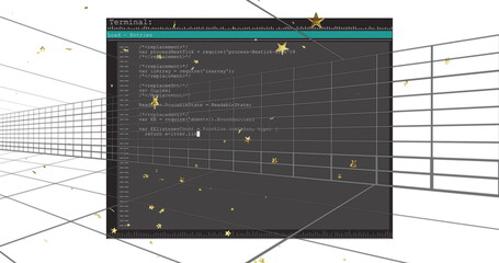 Code editor interface with floating golden stars image over grid lines