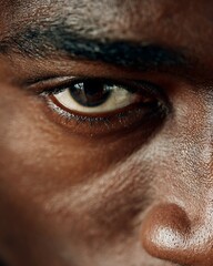 Naklejka premium The black man's eyes convey determination, intensity, and clarity in the details of the iris.