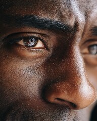 The black man's eyes convey determination, intensity, and clarity in the details of the iris.