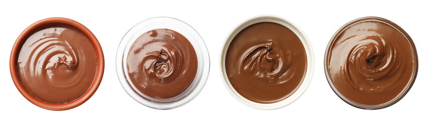 Sweet chocolate butter isolated on white, set. Top view