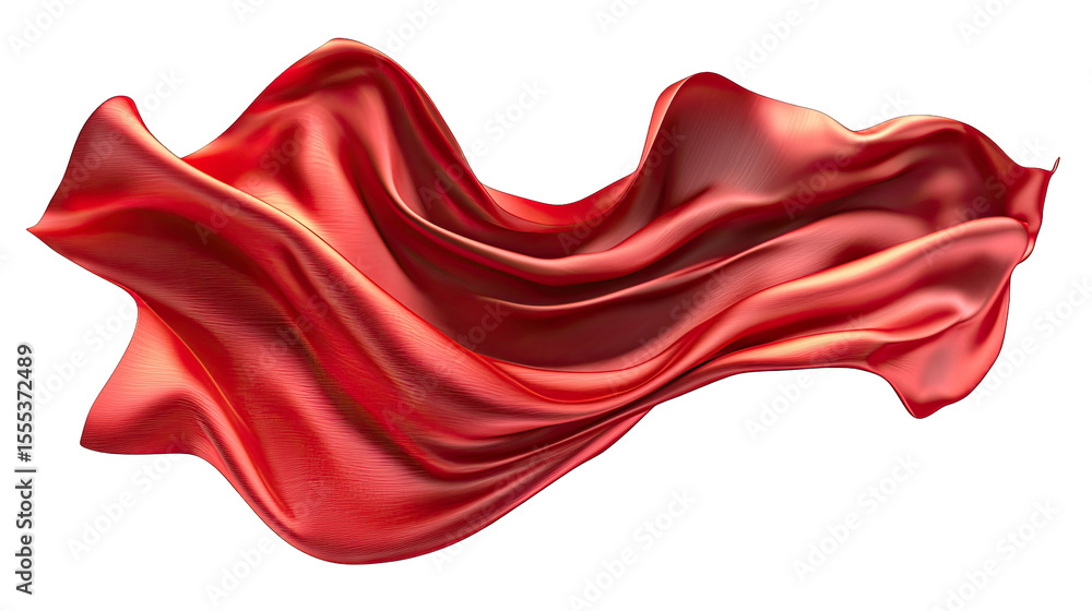 Poster a flowing red fabric isolated on transparent background the fabric is soft and delicate and its fold