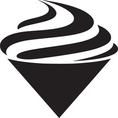 A black and white graphic illustration of a soft serve ice cream cone on a white background design art