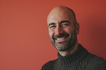 Portrait of a smiling middle-aged man on a red background