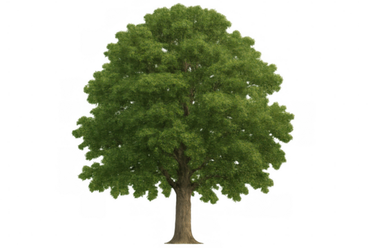 Realistic 3d rendering of a vibrant green tree, perfect for architectural visualizations or environmental projects, isolated on a transparent background