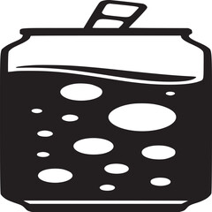 Black silhouette of a soda can with bubbles and an open top on a white background in a vector image