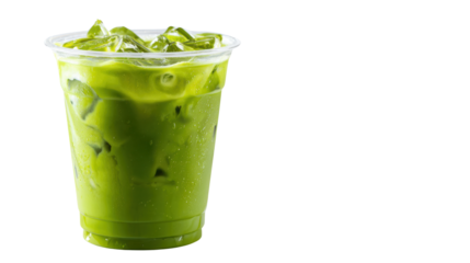 Refreshing green iced beverage in a clear cup with ice cubes, perfect for summer enjoyment.