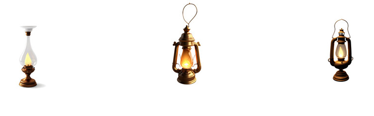 A set of traditional oil lamp (vilakku) used in Indian Onam festival, symbolizing light, purity, and celebration, in PNG transparent background.