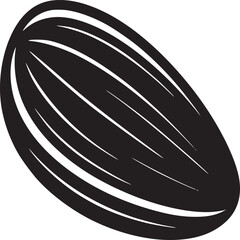 A black and white illustration of a sunflower seed with visible stripes on a white background plain image
