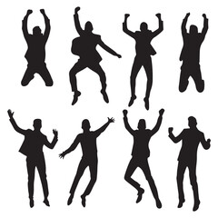 Jumping people silhouette vector illustration happy celebration success business corporate team achievement