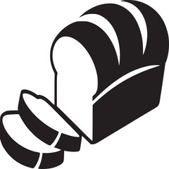 A black and white illustration of a loaf of bread with two slices cut off to the side on white