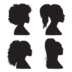 Black women hairstyles silhouette vector illustration afro ponytail bun curly straight hair beauty fashion design