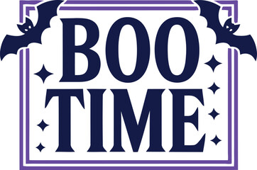 Fototapeta premium Boo Time Halloween Vector Design Spooky Fun, Bats, Stars, and Purple Border for Holiday Celebrations