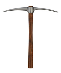 Wood handle pickaxe on white background