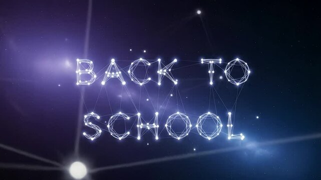 Back to school title motion graphic. Glowing constellation typography in dark space background. Education, learning, academic and knowledge concept for promo videos.