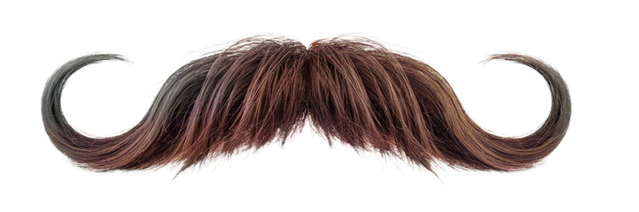 A full, brown vintage handlebar mustache isolated on transparent background