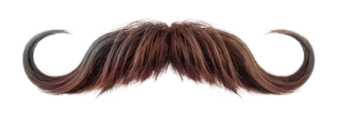 A full, brown vintage handlebar mustache isolated on transparent background