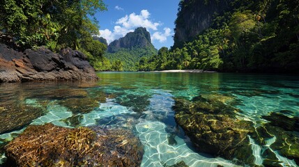 Scenic tropical lagoon exploration exotic island paradise nature photography crystal clear waters peaceful environment serene viewpoint