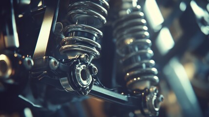 Fototapeta premium Precision Engineering: Close-Up of Motorcycle Suspension System Detailing Springs