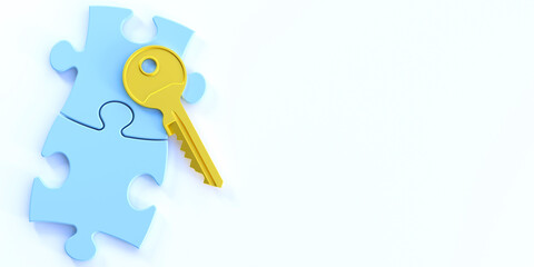 Key to success concept.Jigsaw puzzle and copy space background.