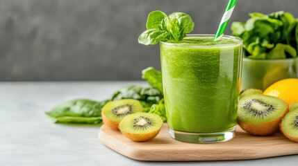Fototapeta premium Fresh smoothie with leafy greens and kiwi