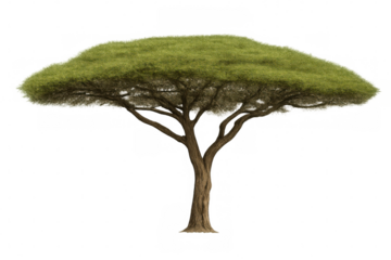 Realistic 3d rendering of an umbrella thorn acacia tree, isolated on transparent background, perfect for photomontages and compositions