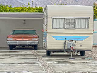 Car and camper in Palm Springs Retro Photo