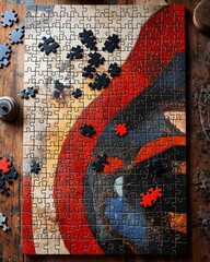 abstract fallacy board with mismatched puzzle pieces symbolic conceptual art flawed logic and argument structure digital illustration