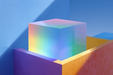 Abstract cube refraction of light and shadow, colorful, geometric design concept