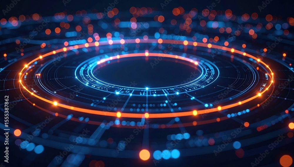 Poster futuristic digital interface with glowing circular hud elements representing advanced technology and