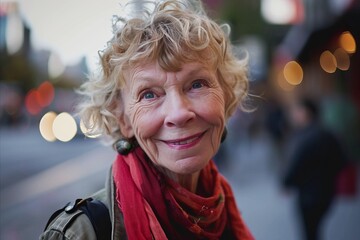 Portrait of happy senior woman in Paris, France. Focus on face