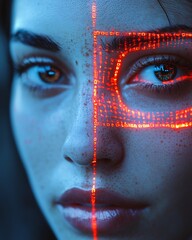 Ai scanning faces racial bias heatmap overlay Facial Recognition and Privacy editorial surveillance photography privacy contrast digital art