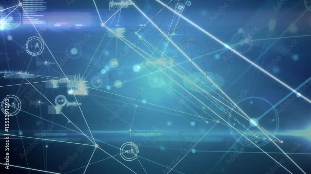 Poster Abstract network animation after spark, forming nodes and pulsing lines showing data flow