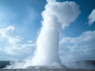 Obraz premium geyser eruption, bright sky, dramatic plume, scenic landscape