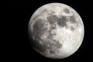 Fototapeta premium Detailed Full Moon Surface Texture with Craters and Transparent Background