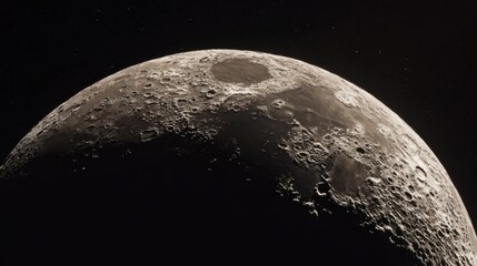 Detailed Lunar Surface Craters, Shadows, and Texture of the Moon Against Starry Space