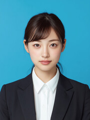 スーツを着た若い日本人女性の証明写真