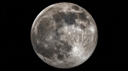 Fototapeta premium Full Moon Close Up View Surface Detail Craters against Transparent Background