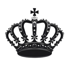 Black regal crown with silver accents transparent background