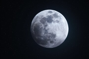 Fototapeta premium Full Moon Surface Detailed Texture with Craters Against Stars Dark Sky
