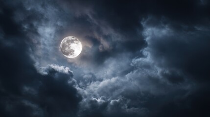 Full Moon Through Dramatic Clouds Night Sky Celestial Glow Fantasy Weather