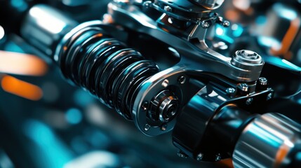 Close-up view of complex mechanical apparatus with spring and bolts
