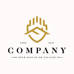 Letter F shield roofing concept logo design vector template