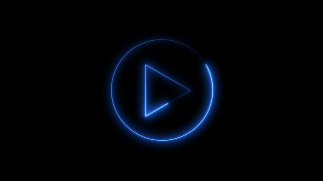 Video, audio neon play button icon animation. glowing play button animation. technology and computer concept,